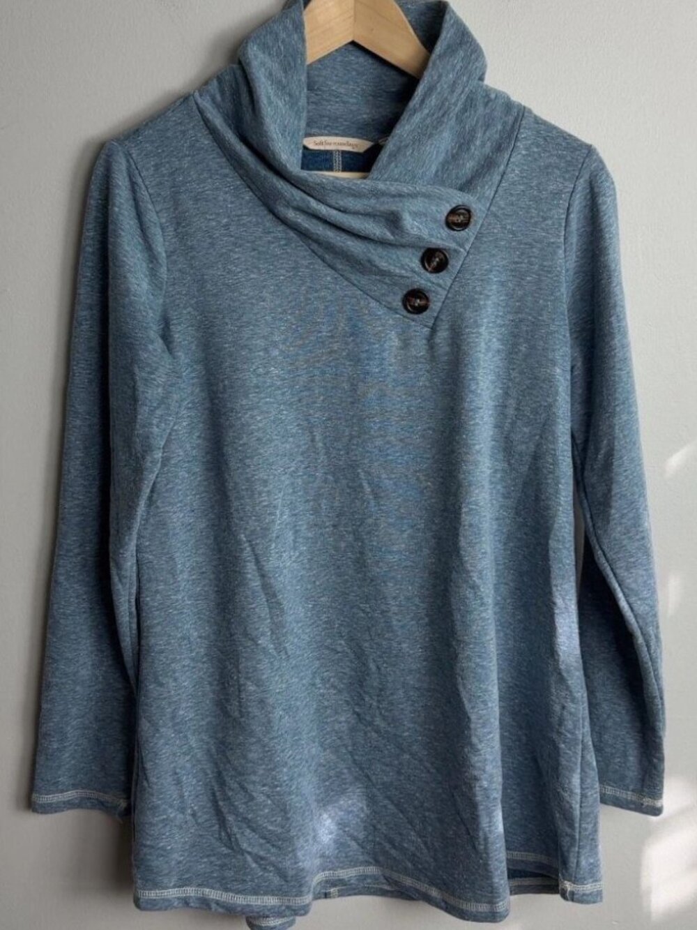 Soft Surroundings Blue Heather Cowl Neck Long Sleeve Top Size Small Women’s